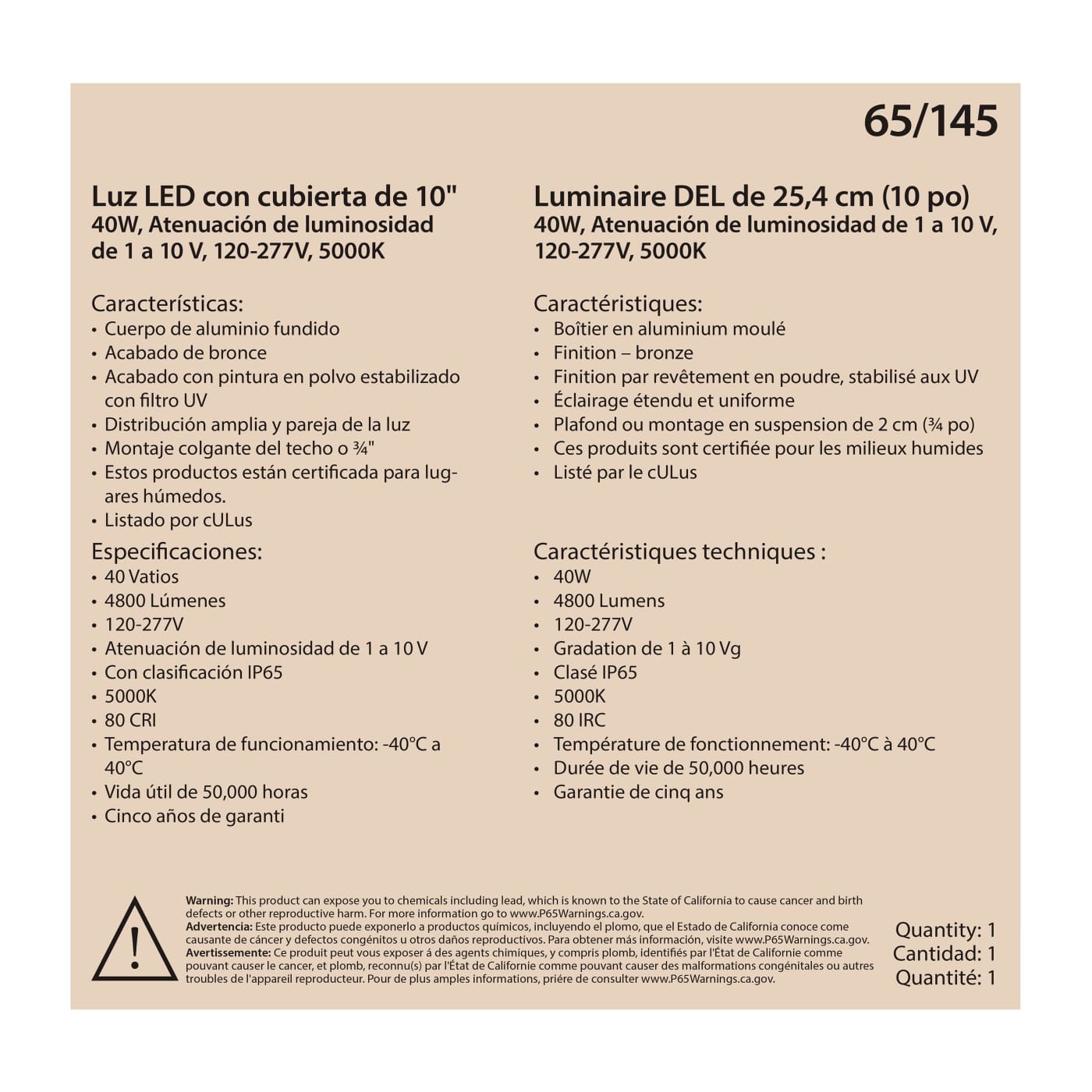 40W LED CANOPY FIXTURE 10" - 65-145