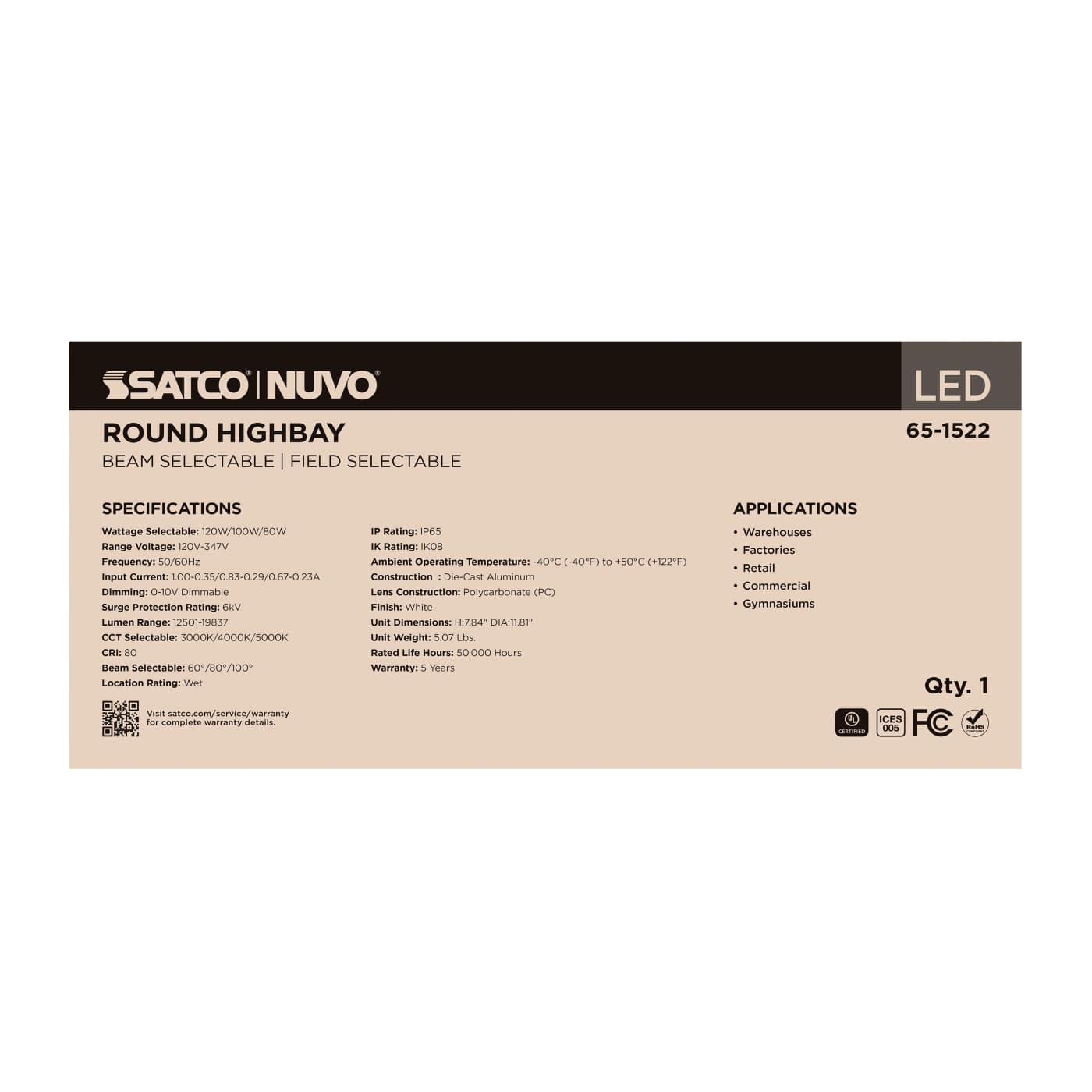 LED SELECTABLE HIGH BAY WHITE - 65-1522