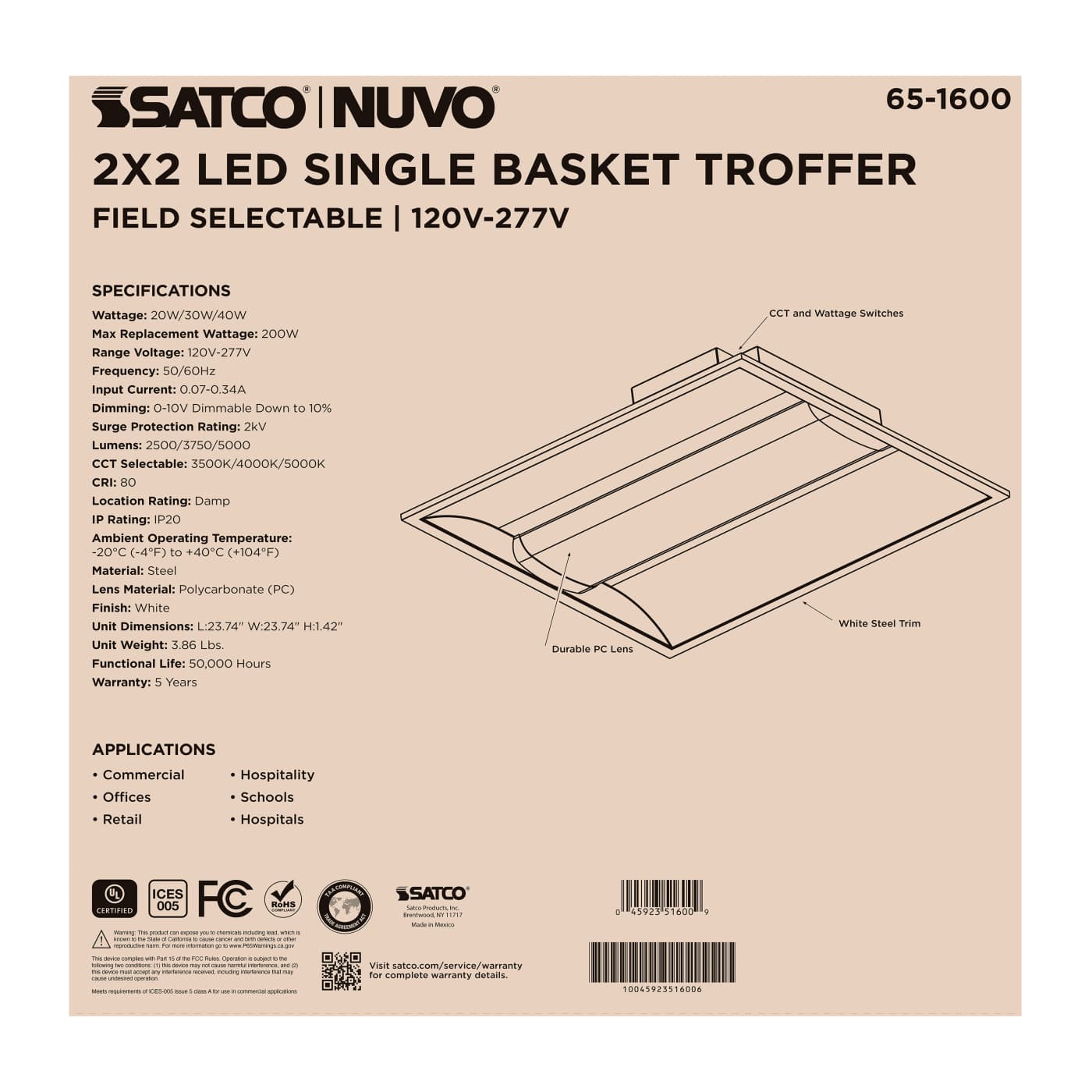 2X2 SINGLE BASKET TROFFER - 65-1600