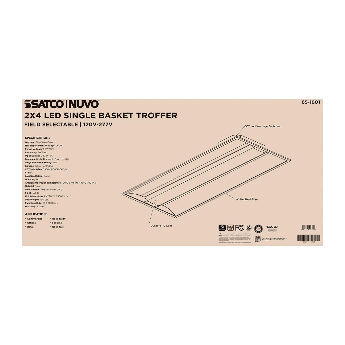 2X4 SINGLE BASKET TROFFER - 65-1601