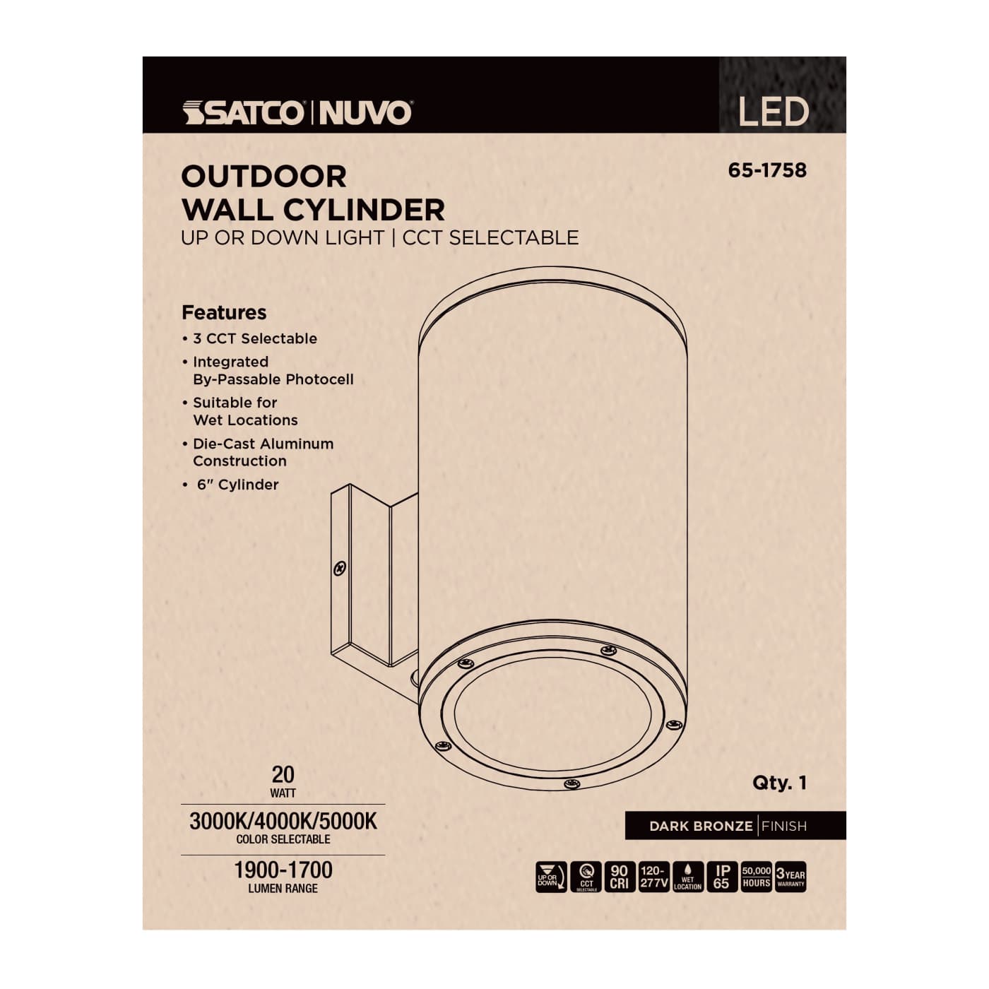 1 LT LED LG UP OR DOWN SCONCE - 65-1758