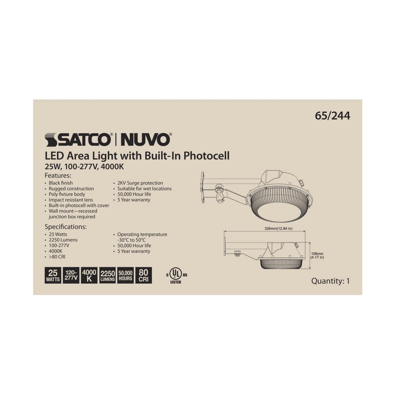 25W LED AREA LIGHT W/PHOTOCELL - 65-244