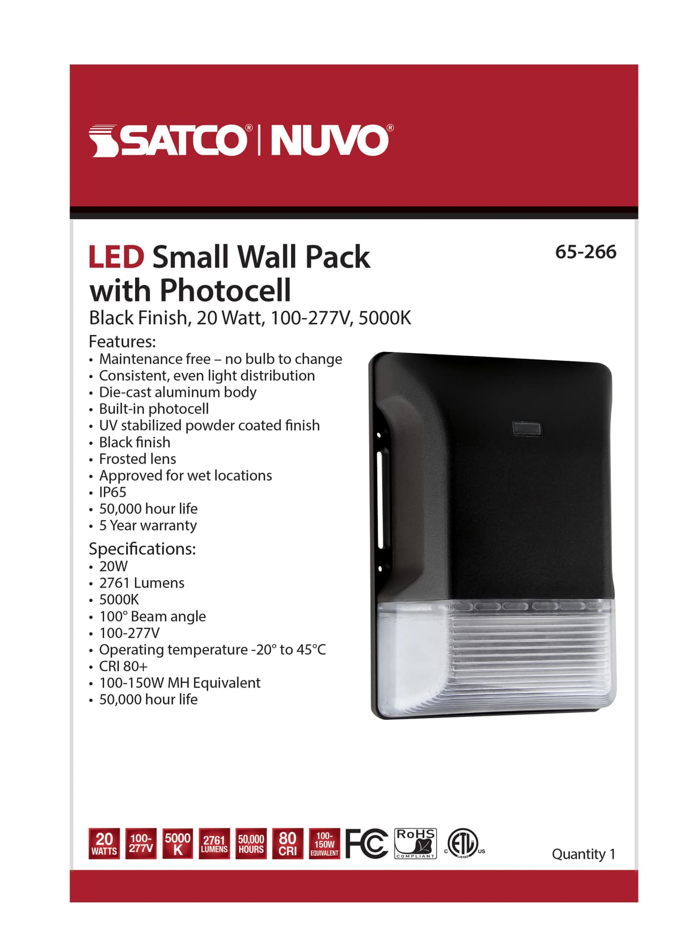 LED SMALL WALL PACK W/PHOTOCEL - 65-266