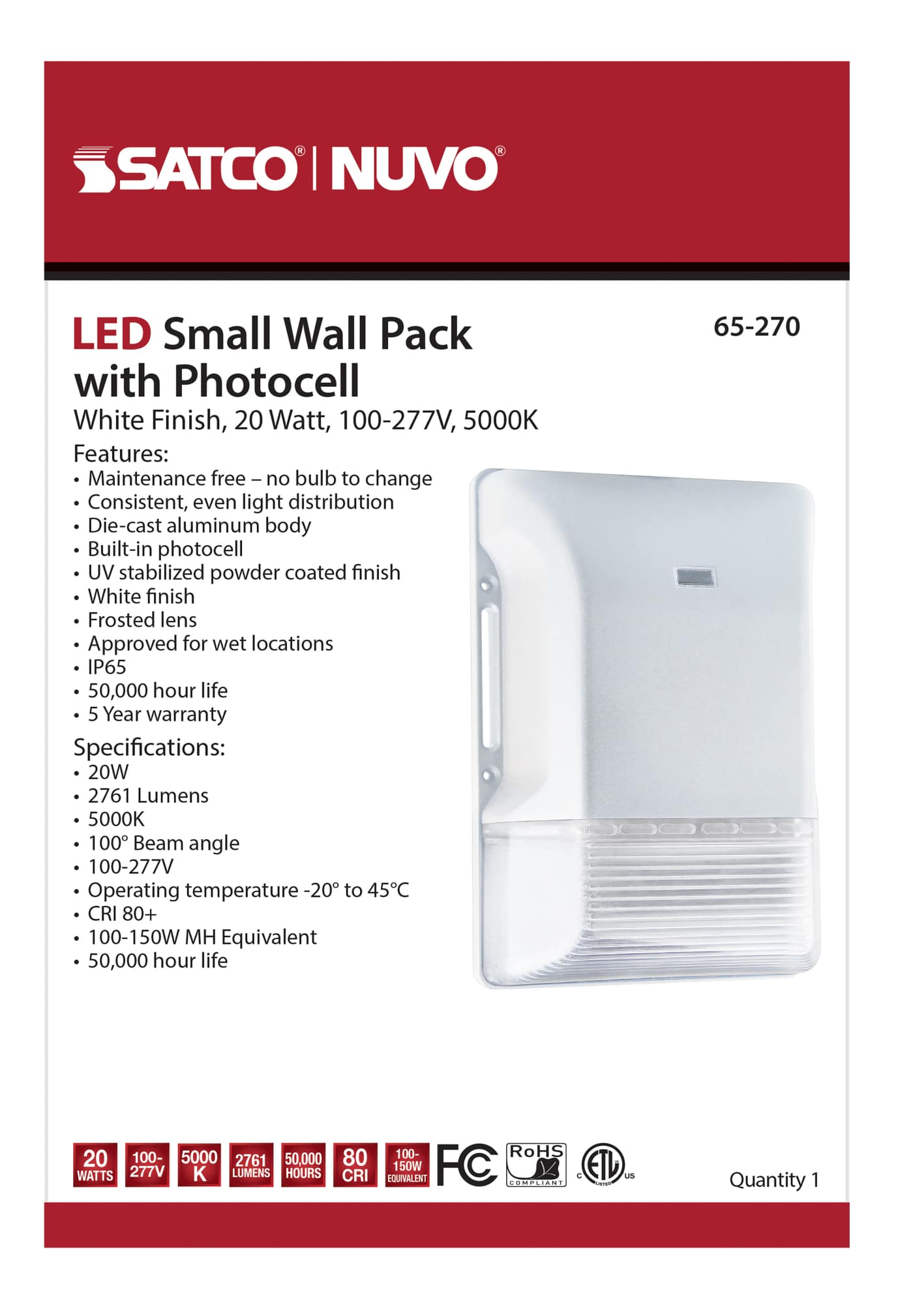 LED SMALL WALL PACK W/PHOTOCEL - 65-270