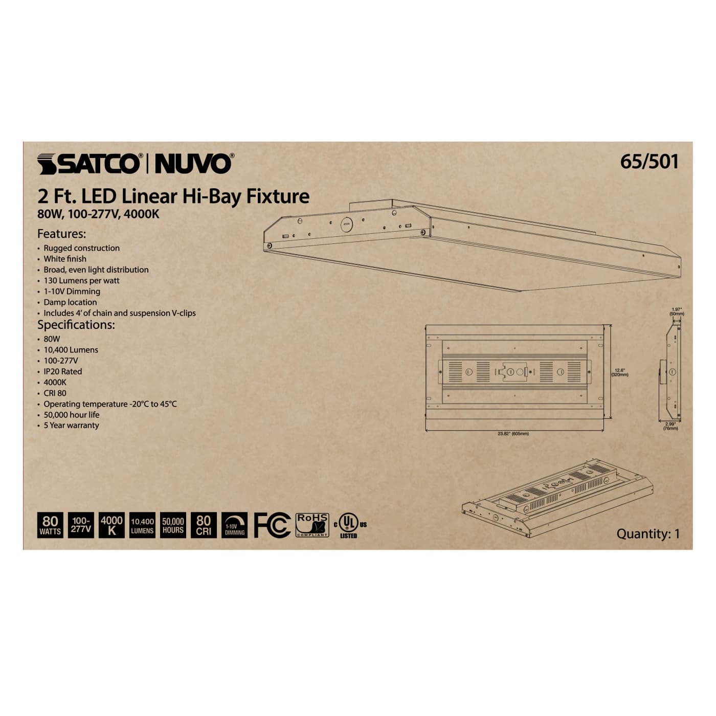 80W LED 2FT LINEAR HI-BAY - 65-501