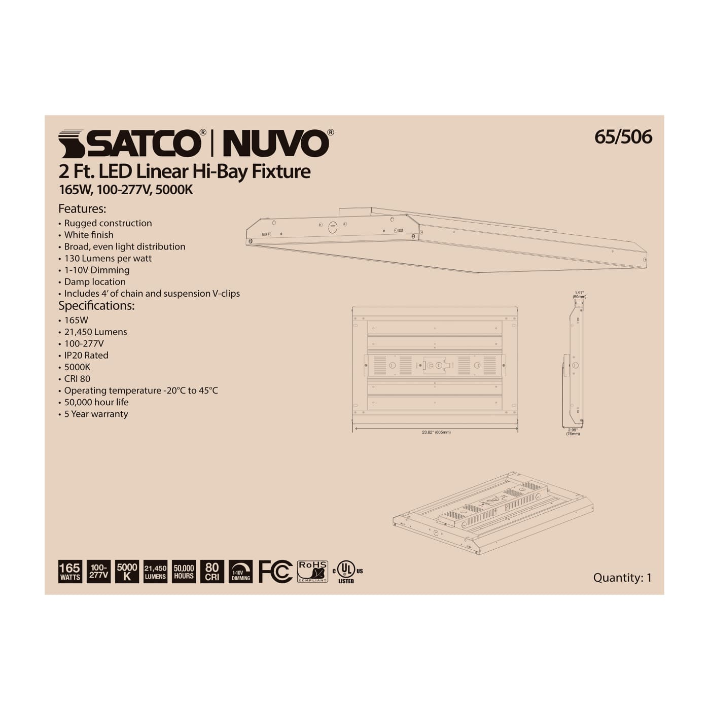 165W LED 2FT LINEAR HI-BAY - 65-506