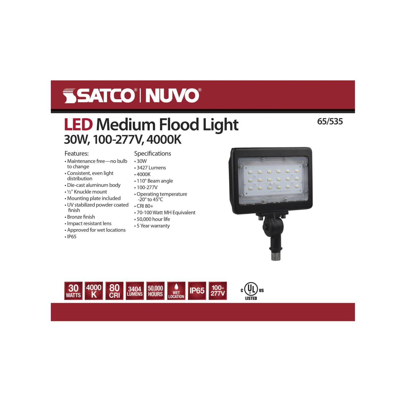 LED 30W MEDIUM FLOOD LIGHT - 65-535