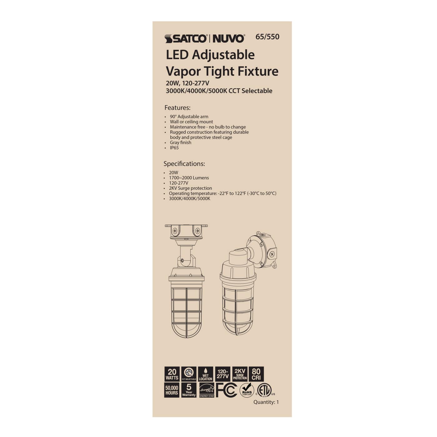 LED ADJUSTABLE VAPOR TIGHT - 65-550