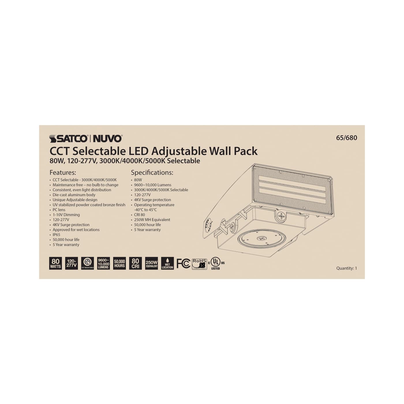 80W ADJUSTABLE WALL PACK - 65-680