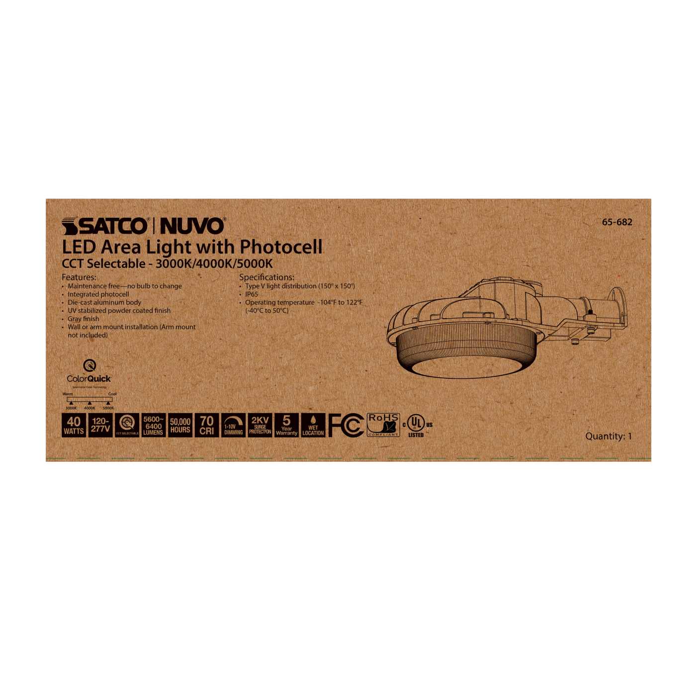 40W LED AREA LIGHT W/PHOTOCELL - 65-682