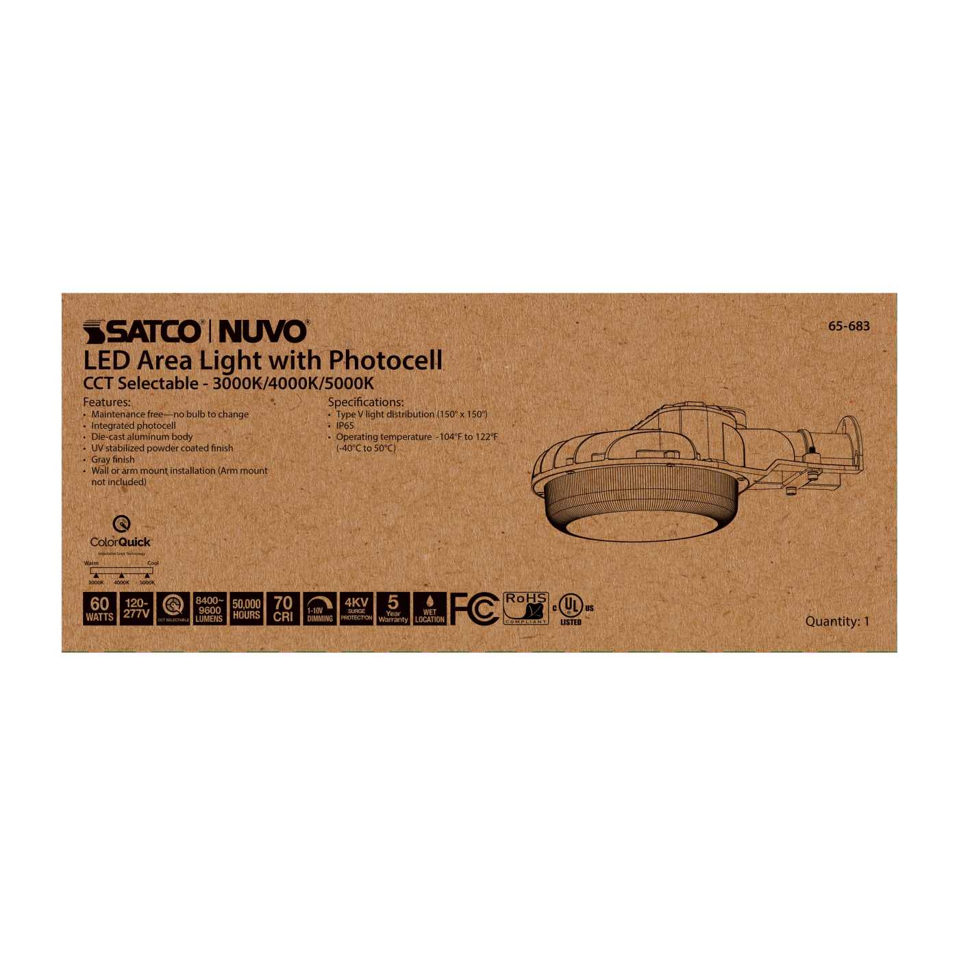 60W LED AREA LIGHT W/PHOTOCELL - 65-683