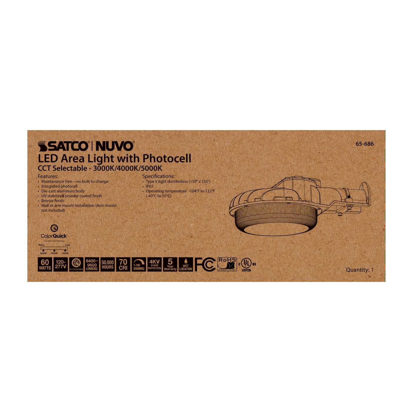 60W LED AREA LIGHT W/PHOTOCELL - 65-686