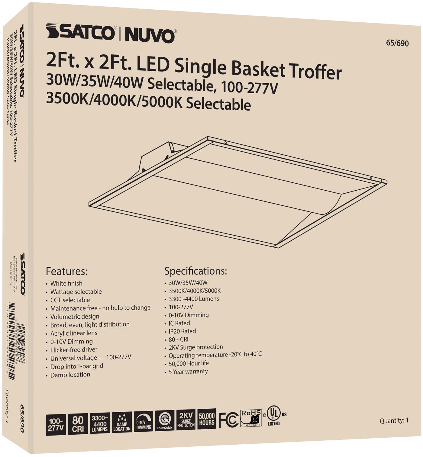 2X2 SINGLE BASKET TROFFER - 65-690