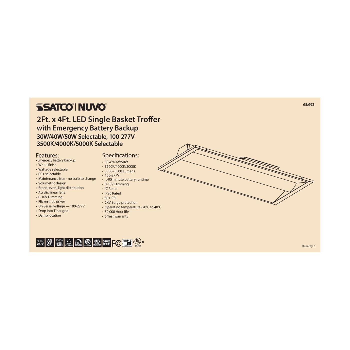 2X4 EM SINGLE BASKET TROFFER - 65-693