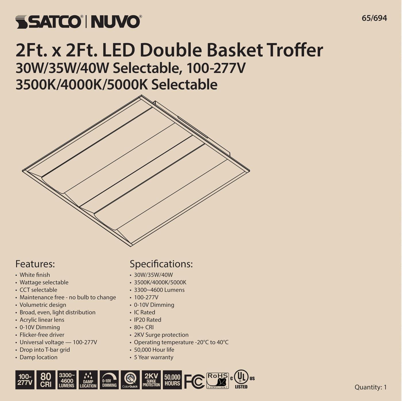 2X2 DOUBLE BASKET TROFFER - 65-694
