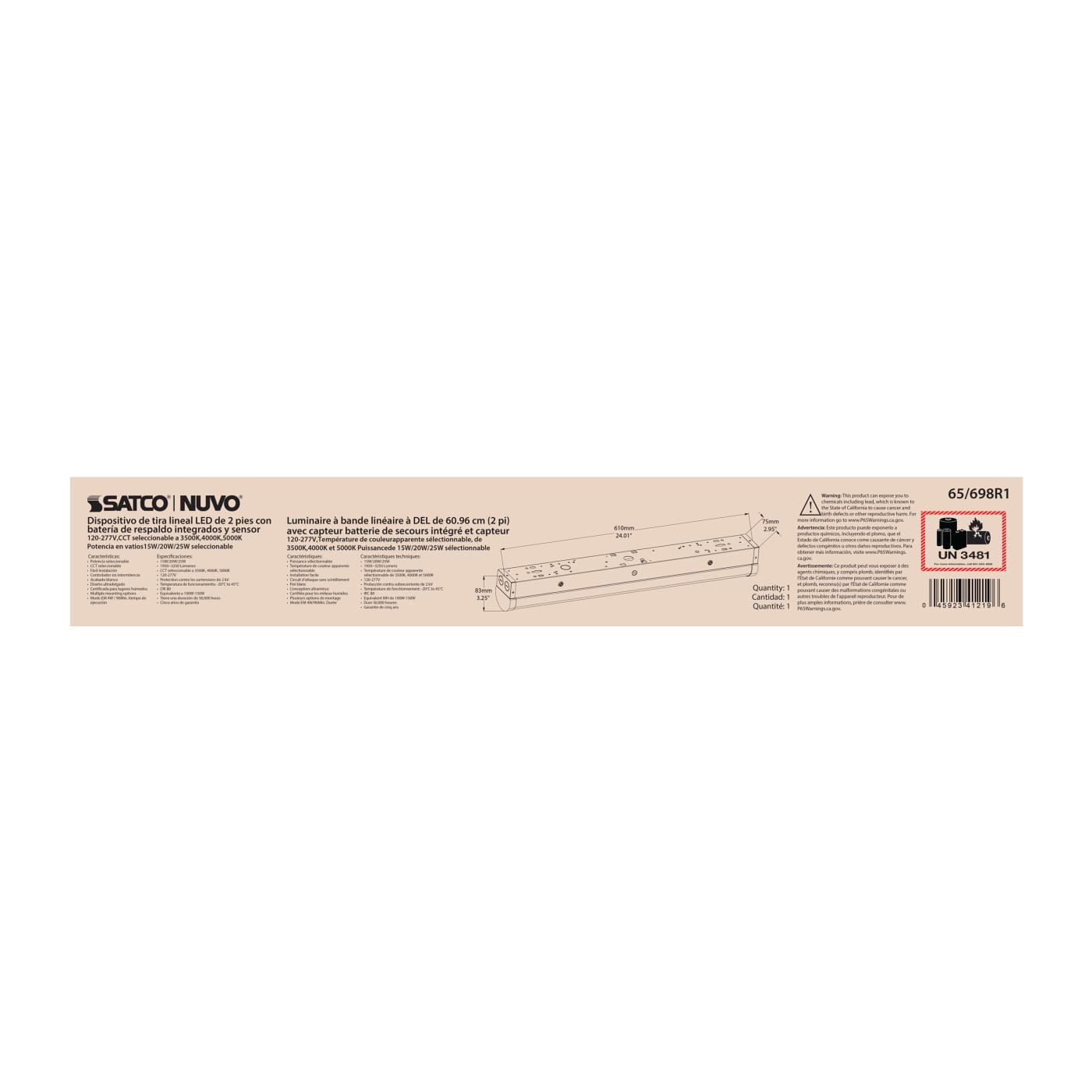 2' LINEAR STRIP W/ EM & SENSOR - 65-698R1