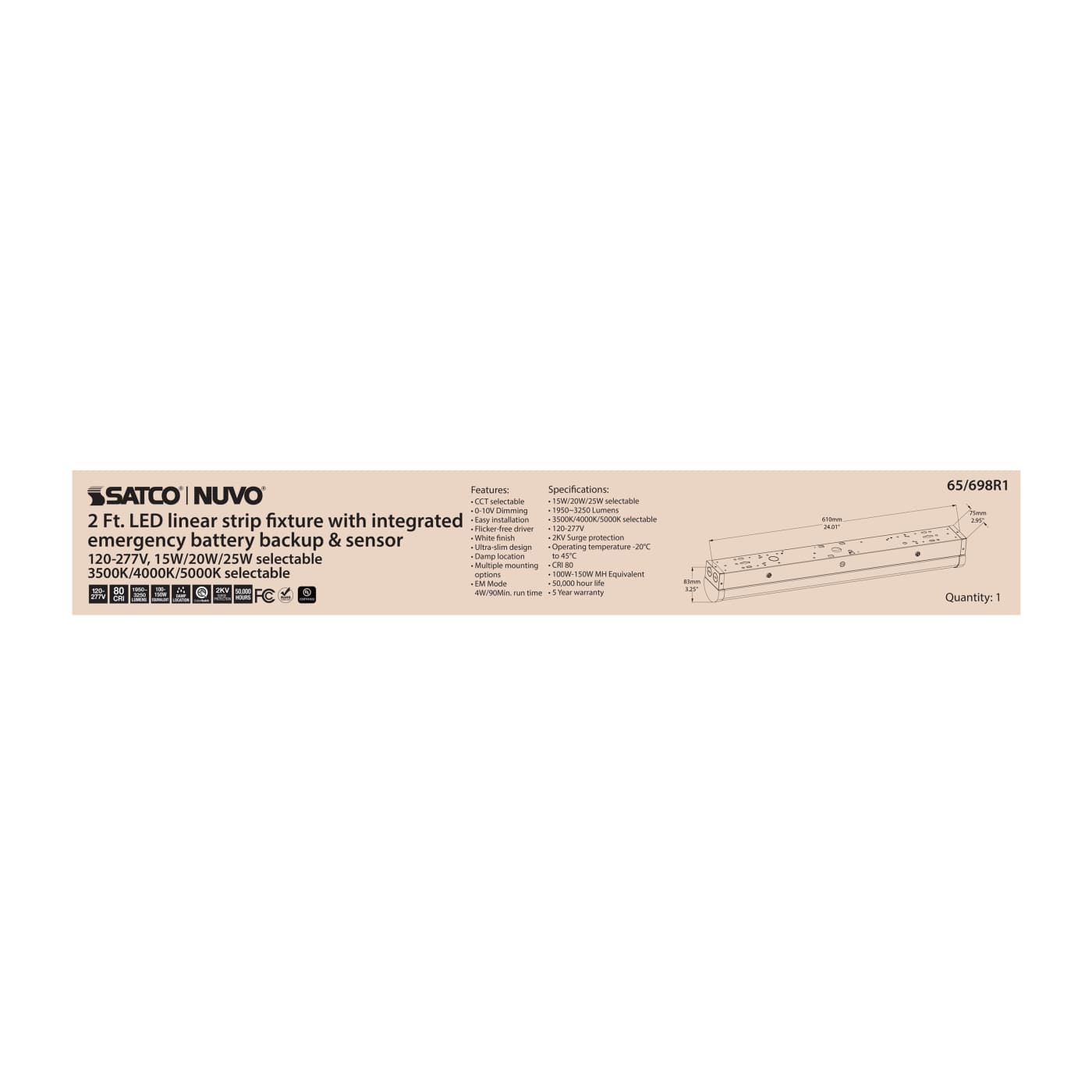 2' LINEAR STRIP W/ EM & SENSOR - 65-698R1
