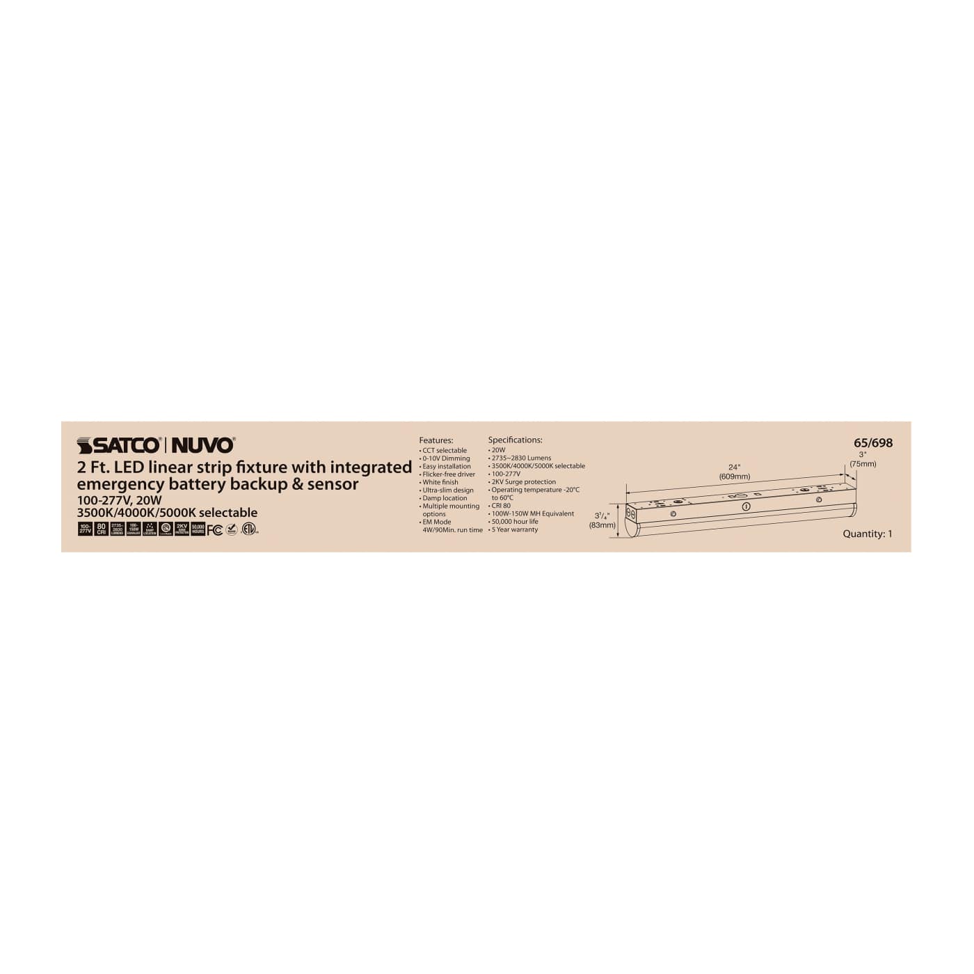 2' LINEAR STRIP W/ EM & SENSOR - 65-698