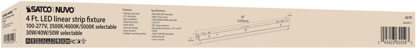 4' LINEAR STRIP WHITE FINISH - 65-701