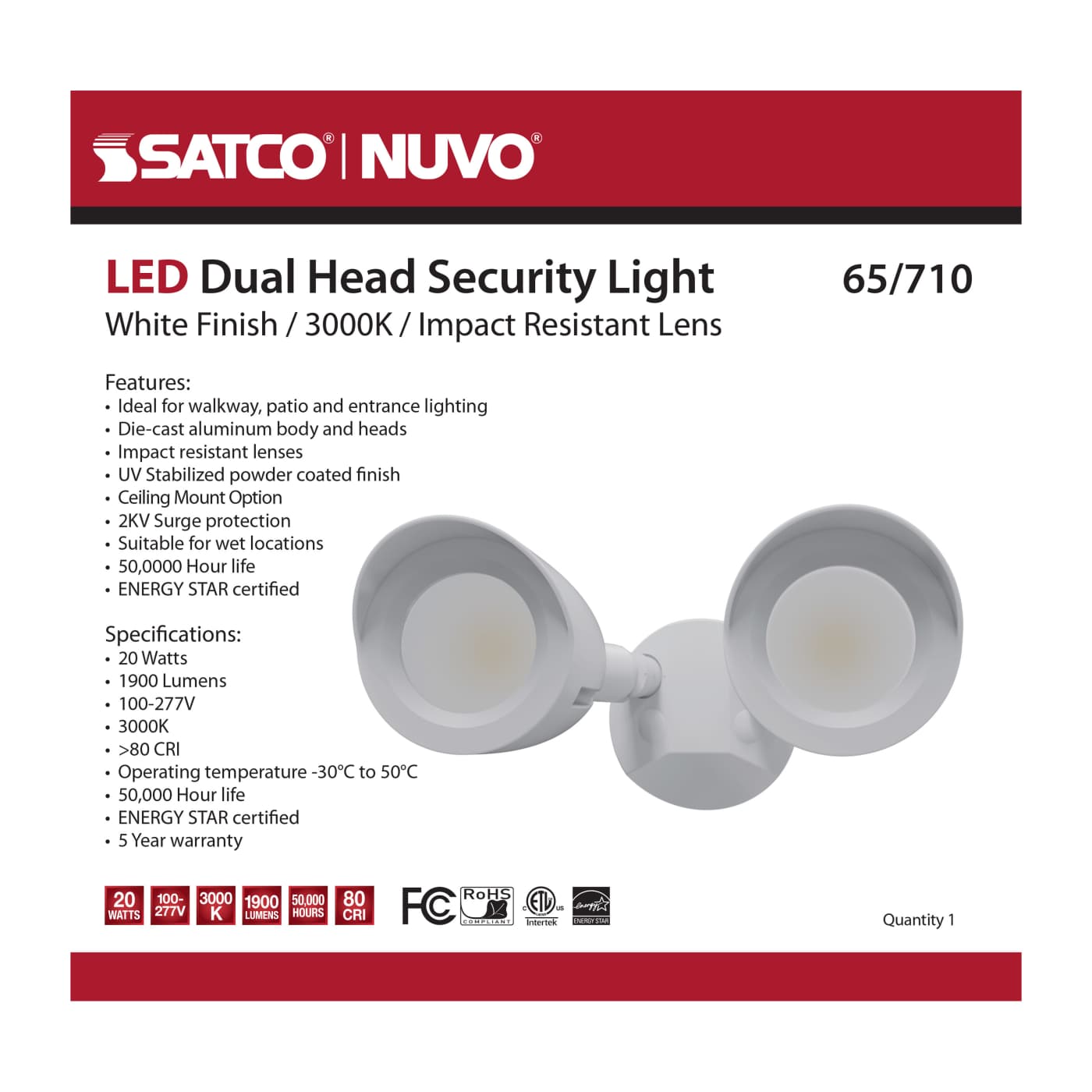 LED 2 BULLET HEAD SECURITY LGT - 65-710