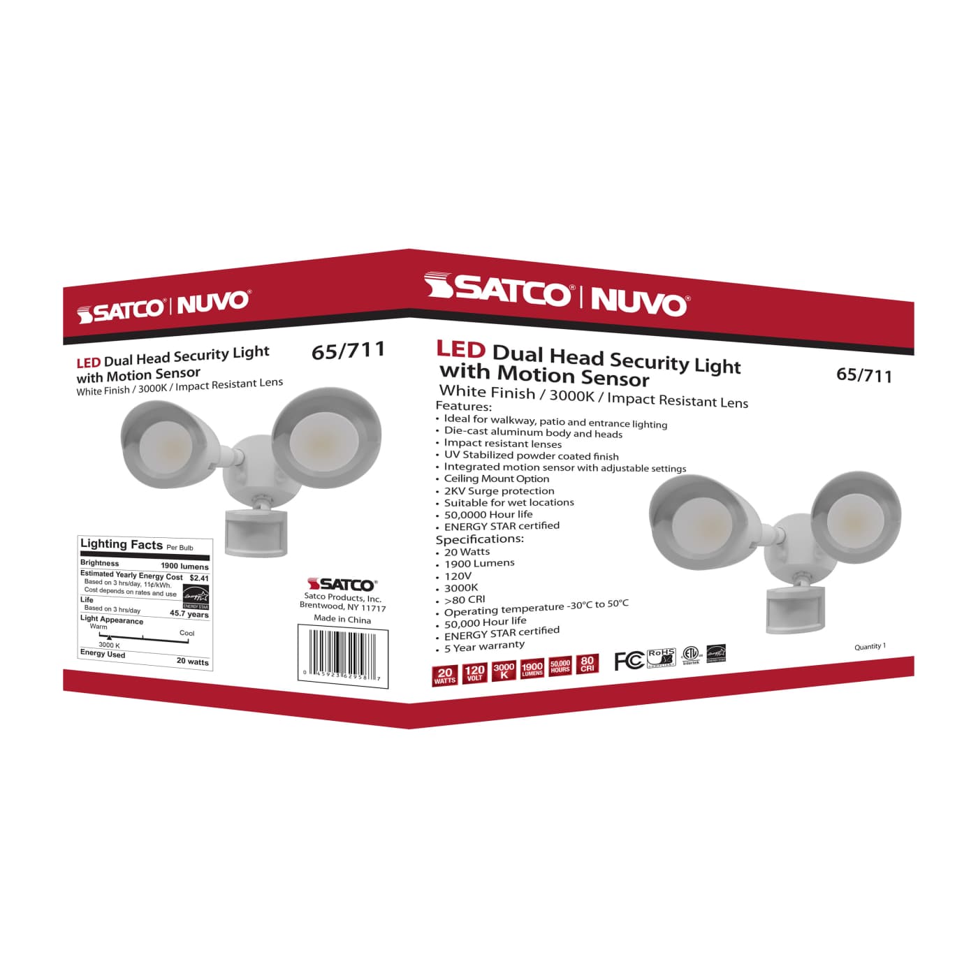 LED 2 BULLET HEAD SECURITY LGT - 65-711