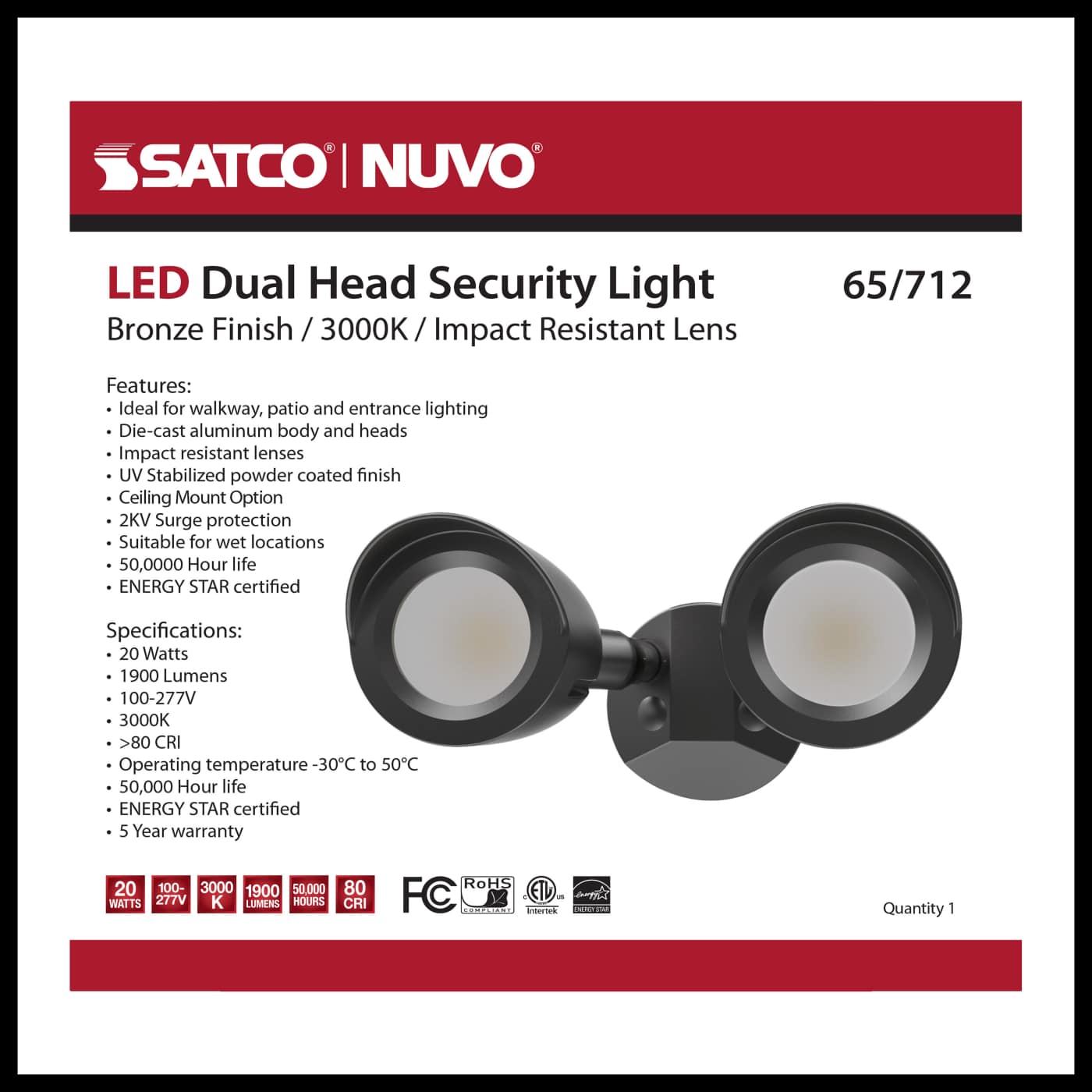LED 2 BULLET HEAD SECURITY LGT - 65-712