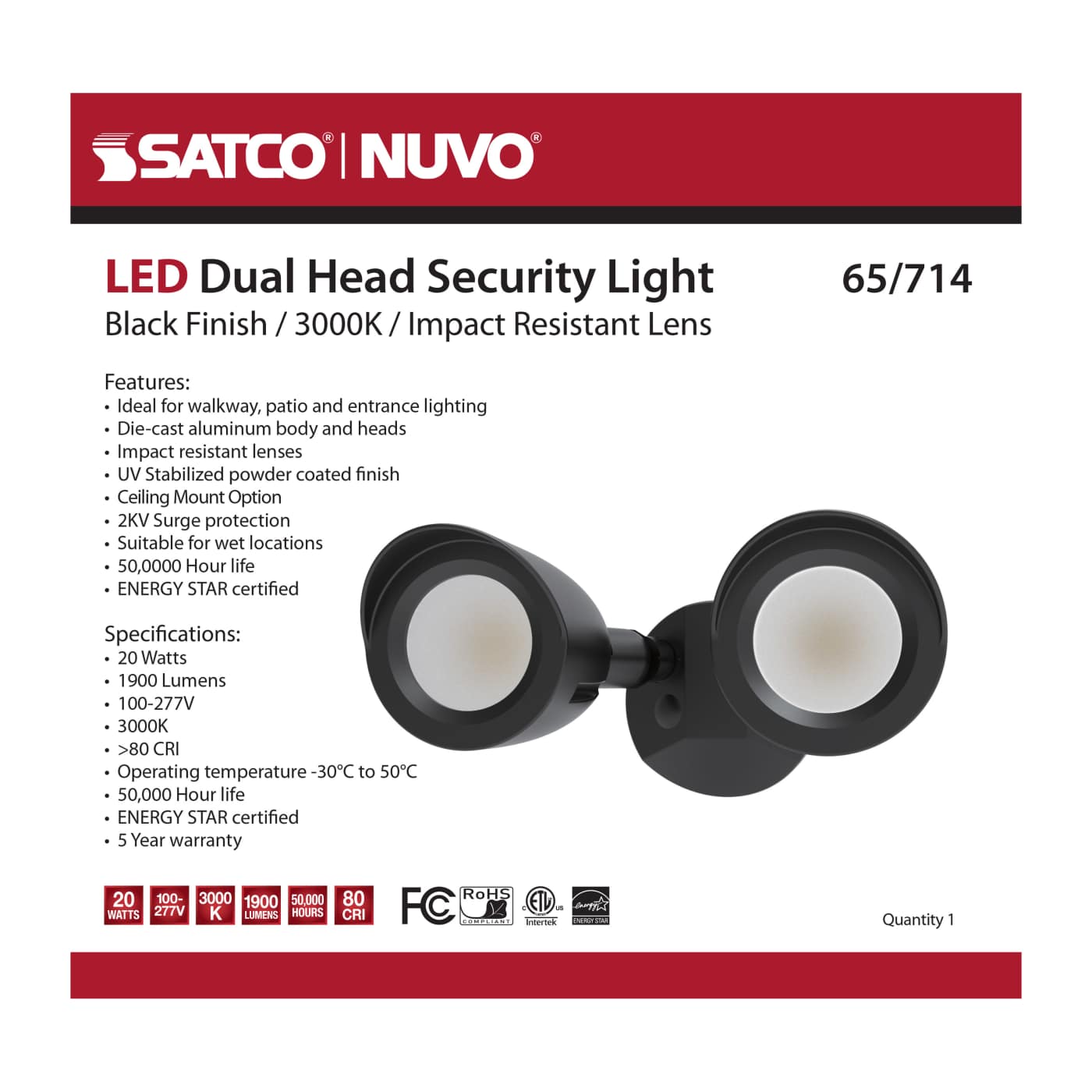 LED 2 BULLET HEAD SECURITY LGT - 65-714