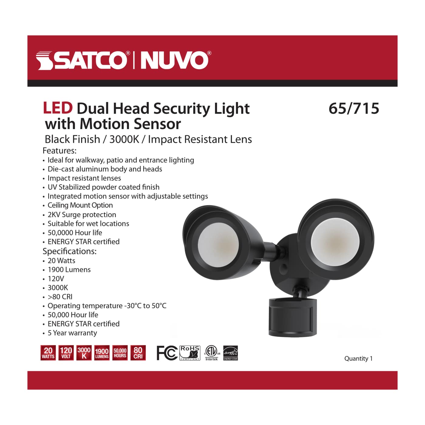 LED 2 BULLET HEAD SECURITY LGT - 65-715