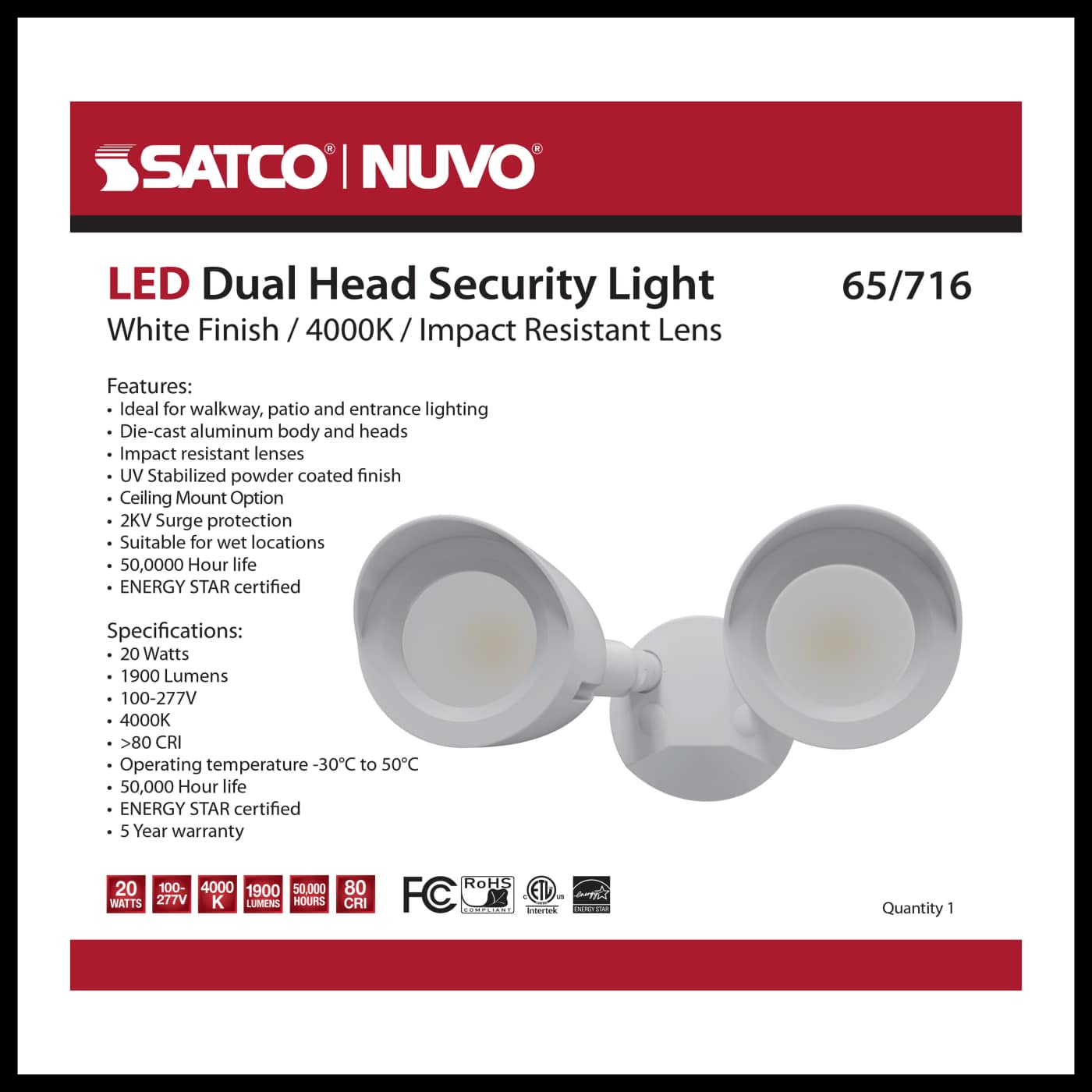LED 2 BULLET HEAD SECURITY LGT - 65-716