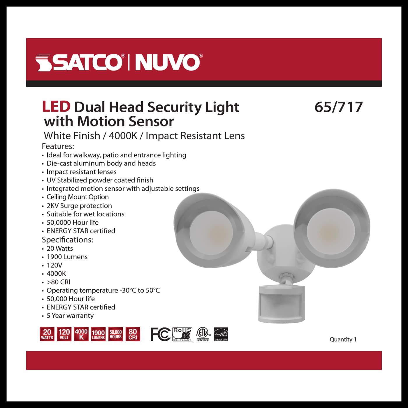 LED 2 BULLET HEAD SECURITY LGT - 65-717