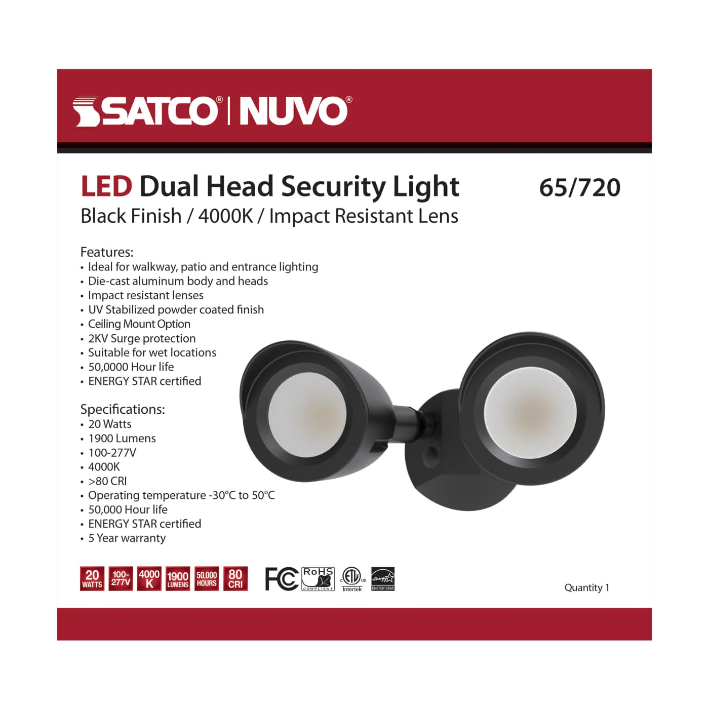 LED 2 BULLET HEAD SECURITY LGT - 65-720