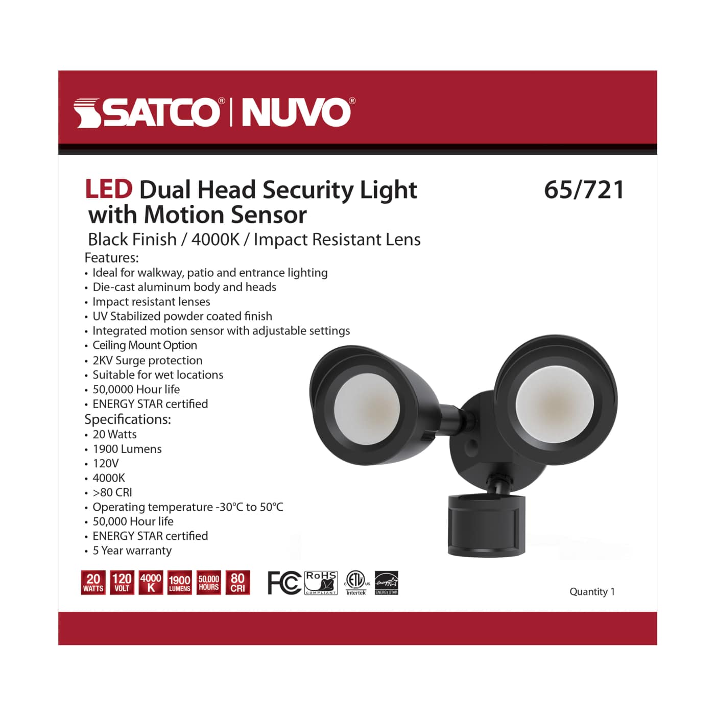 LED 2 BULLET HEAD SECURITY LGT - 65-721