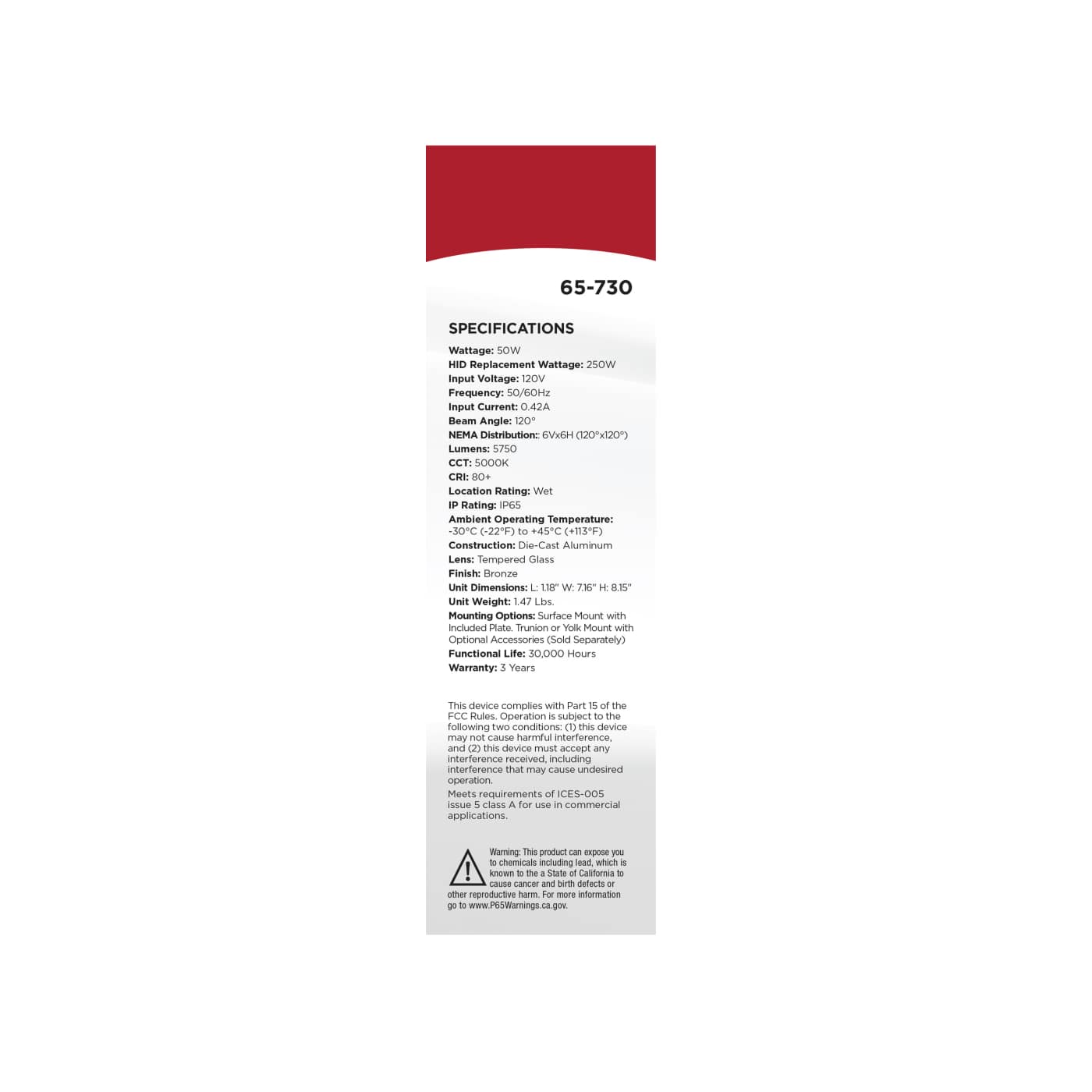 DOBFL50W/LED/850/BZ/ND120V - 65-730