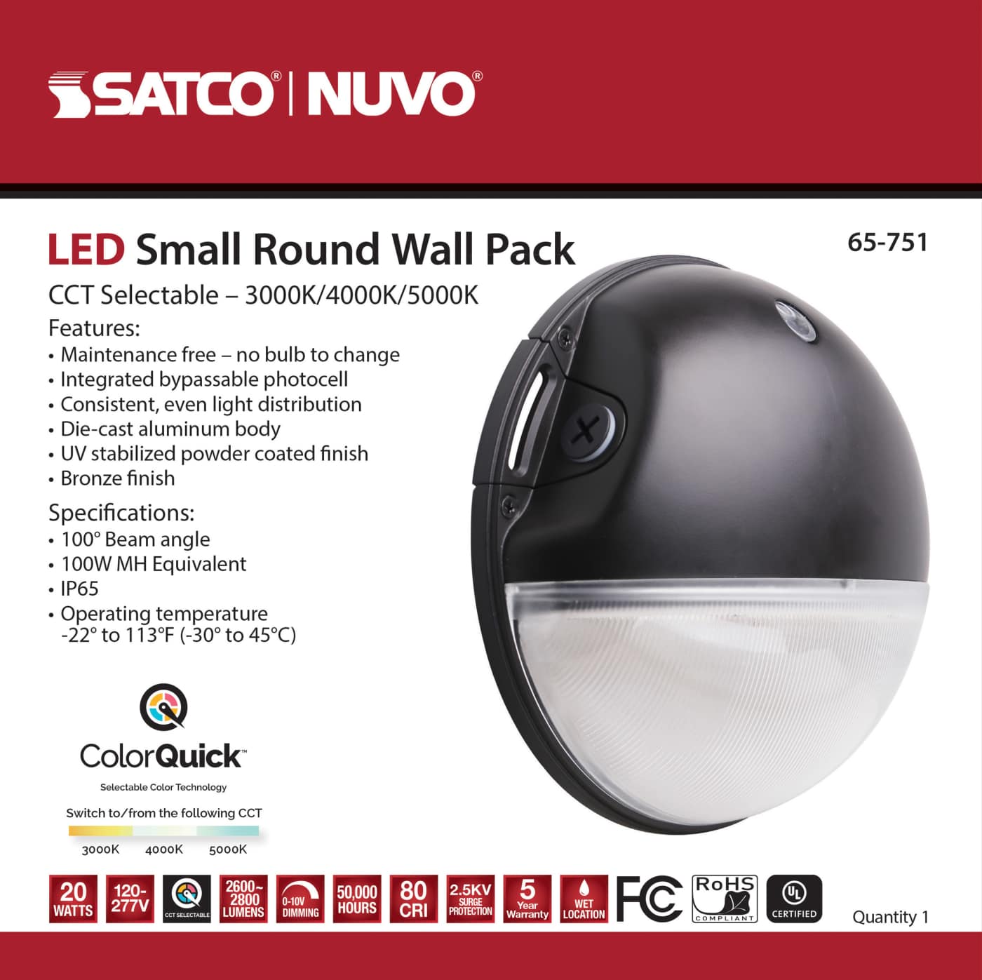LED SMALL 20W ROUND WALL PACK - 65-751