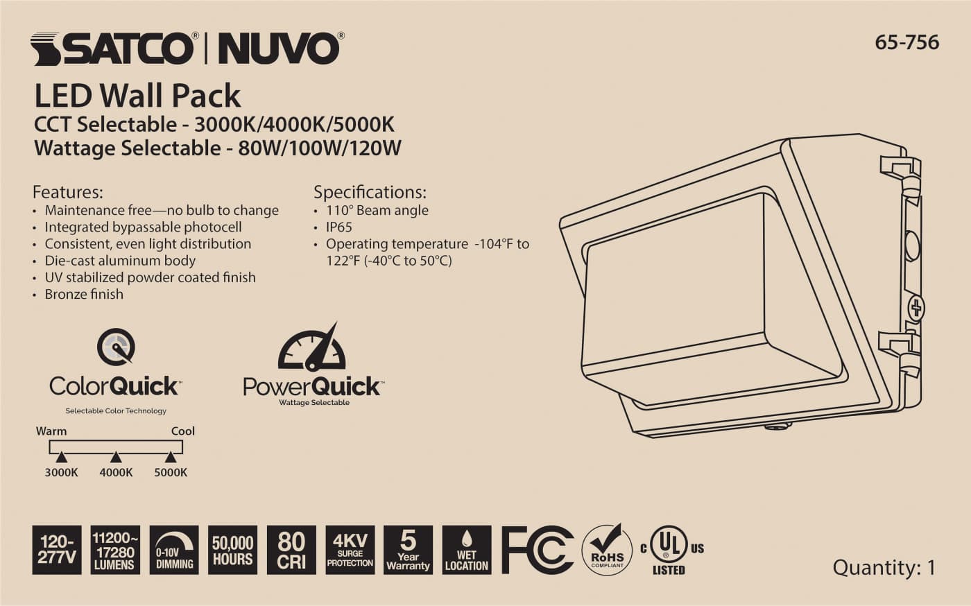 LED WALL PACK CCT & WATT ADJ - 65-756