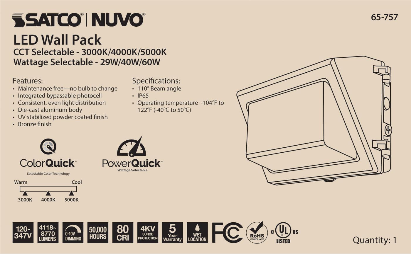 LED WALL PACK CCT & WATT ADJ - 65-757