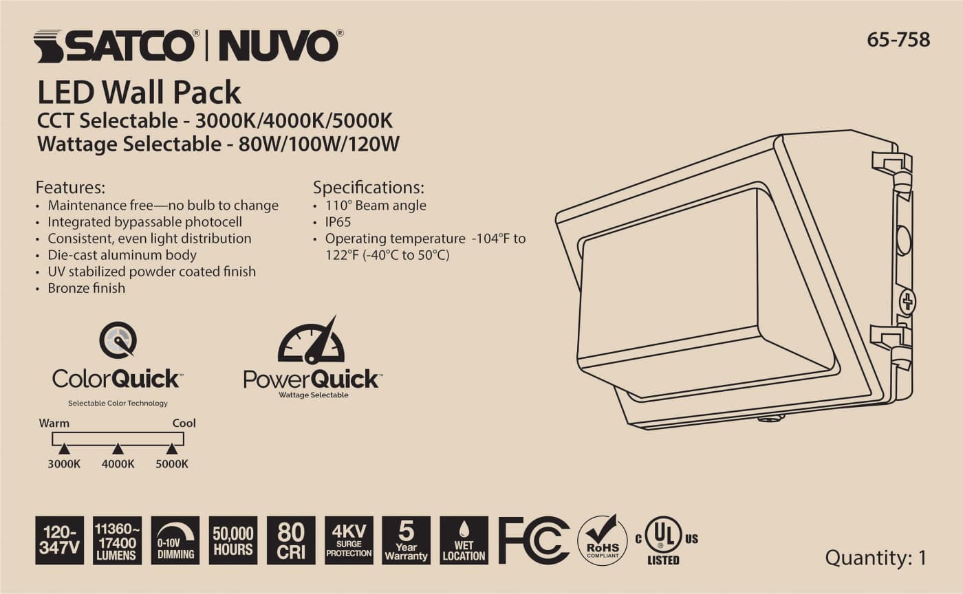 LED WALL PACK CCT & WATT ADJ - 65-758