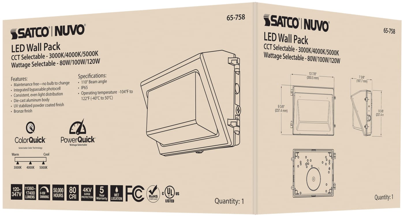 LED WALL PACK CCT & WATT ADJ - 65-758