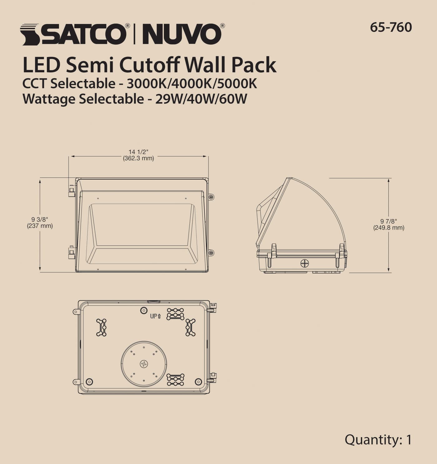 LED CUTOFF WALL PACK CCT&WATT - 65-760