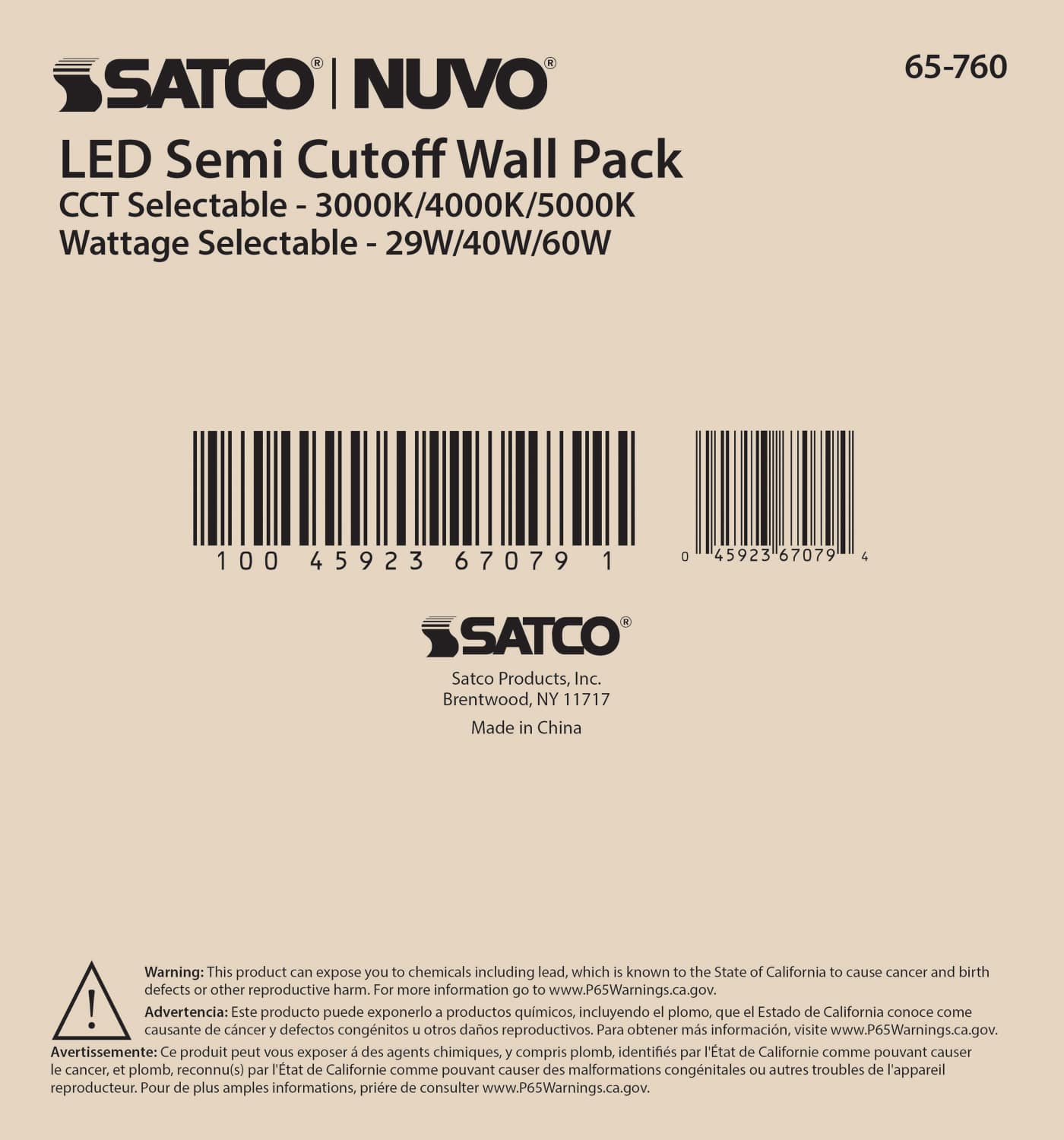 LED CUTOFF WALL PACK CCT&WATT - 65-760