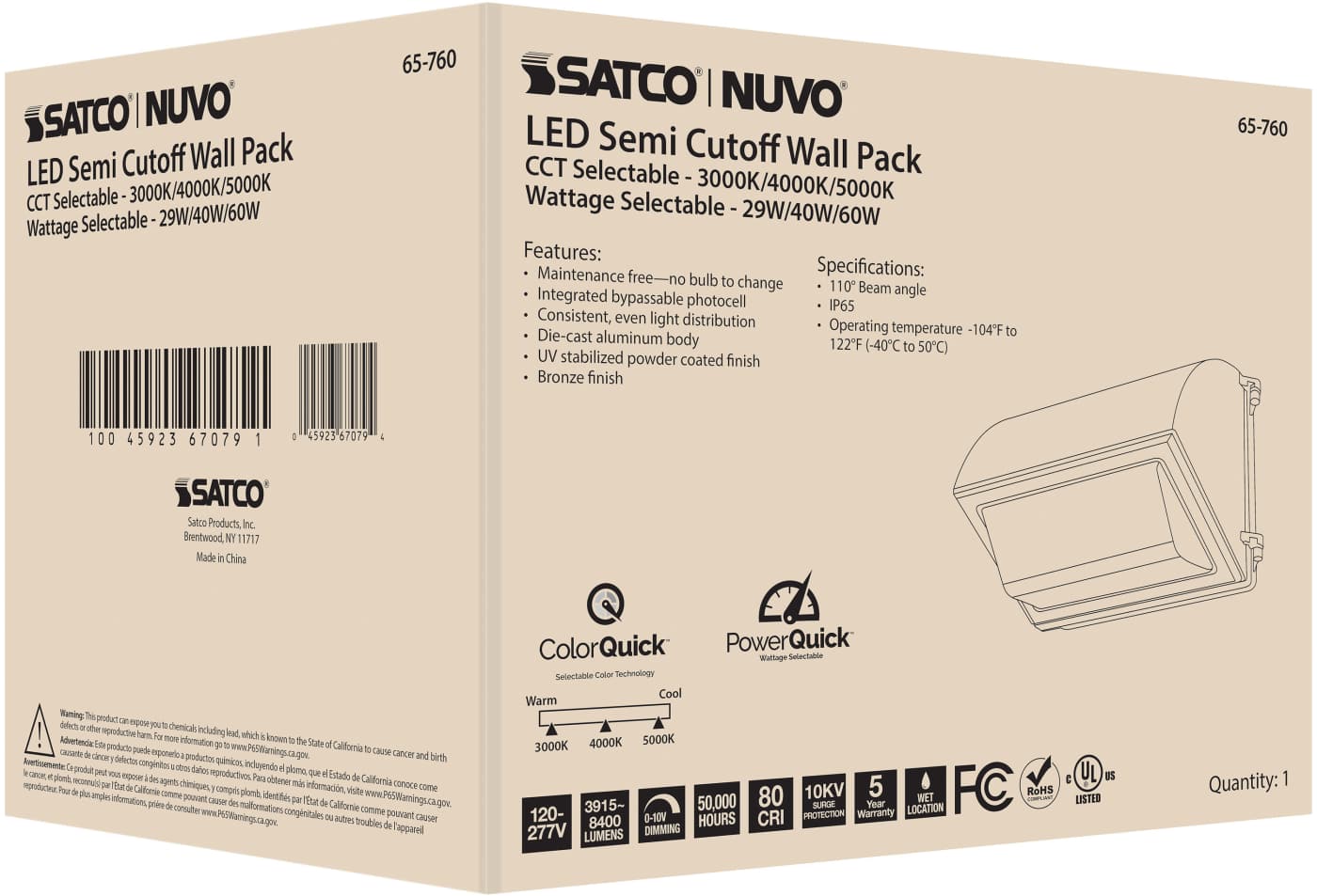 LED CUTOFF WALL PACK CCT&WATT - 65-760