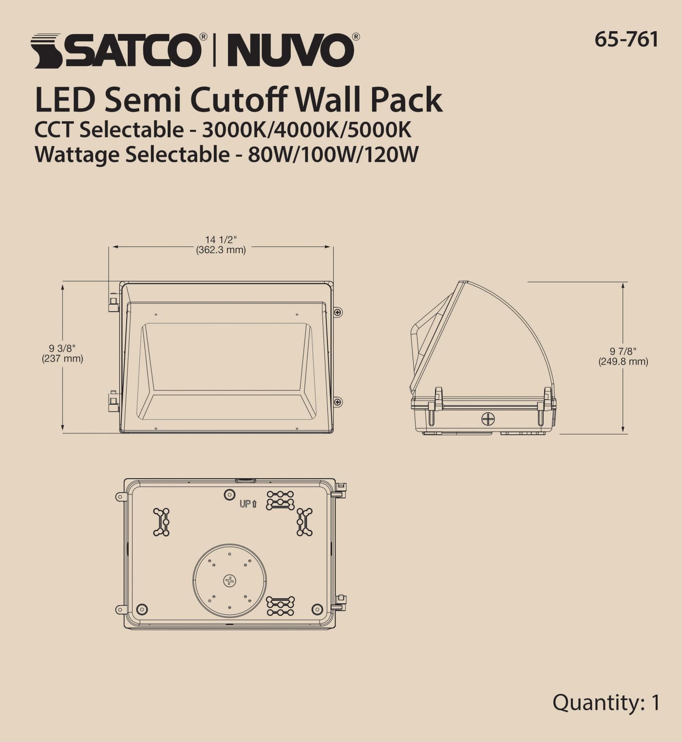 LED CUTOFF WALL PACK CCT&WATT - 65-761
