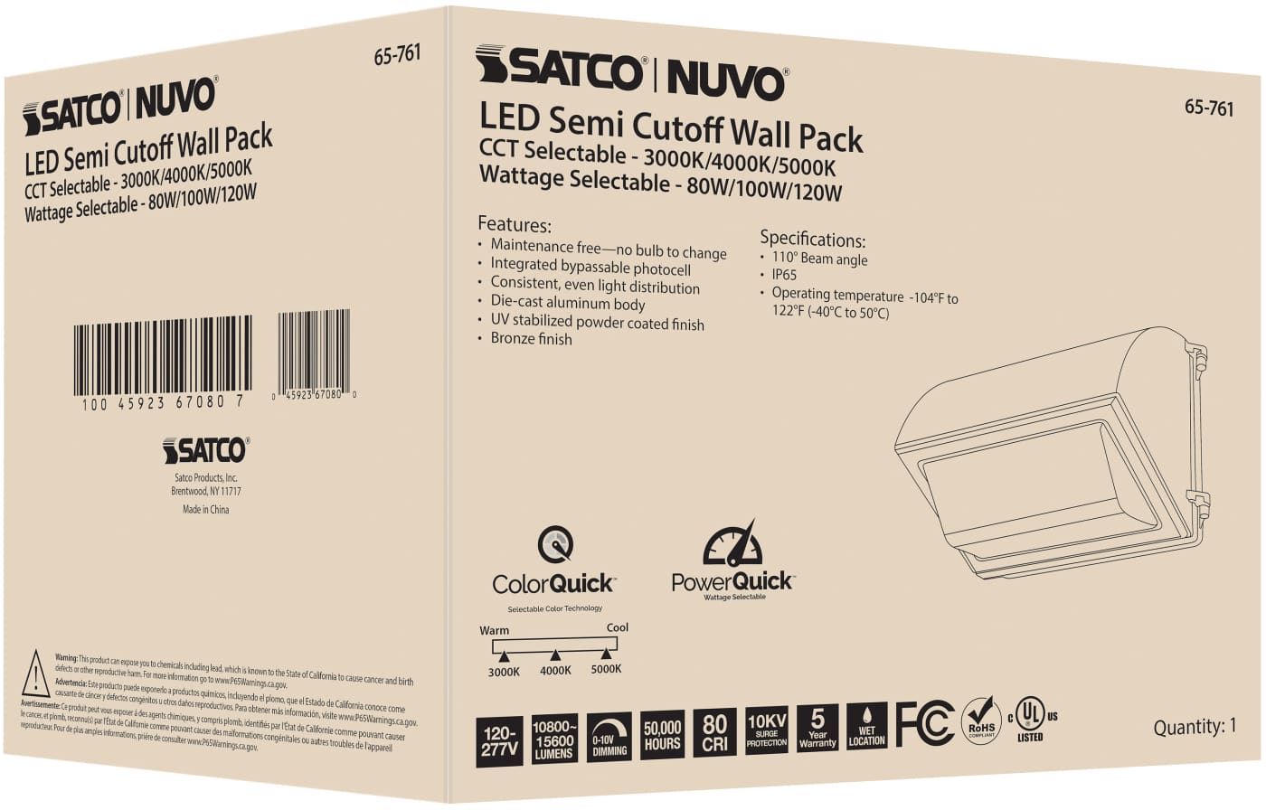 LED CUTOFF WALL PACK CCT&WATT - 65-761