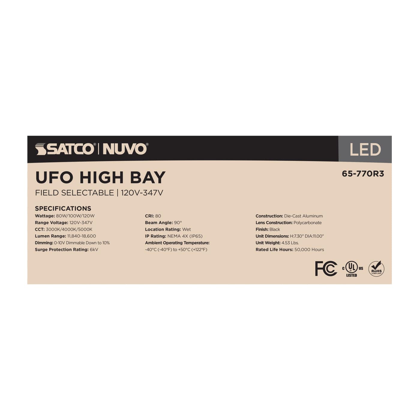 LED UFO HIGHBAY CCT & WATT ADJ - 65-770R3