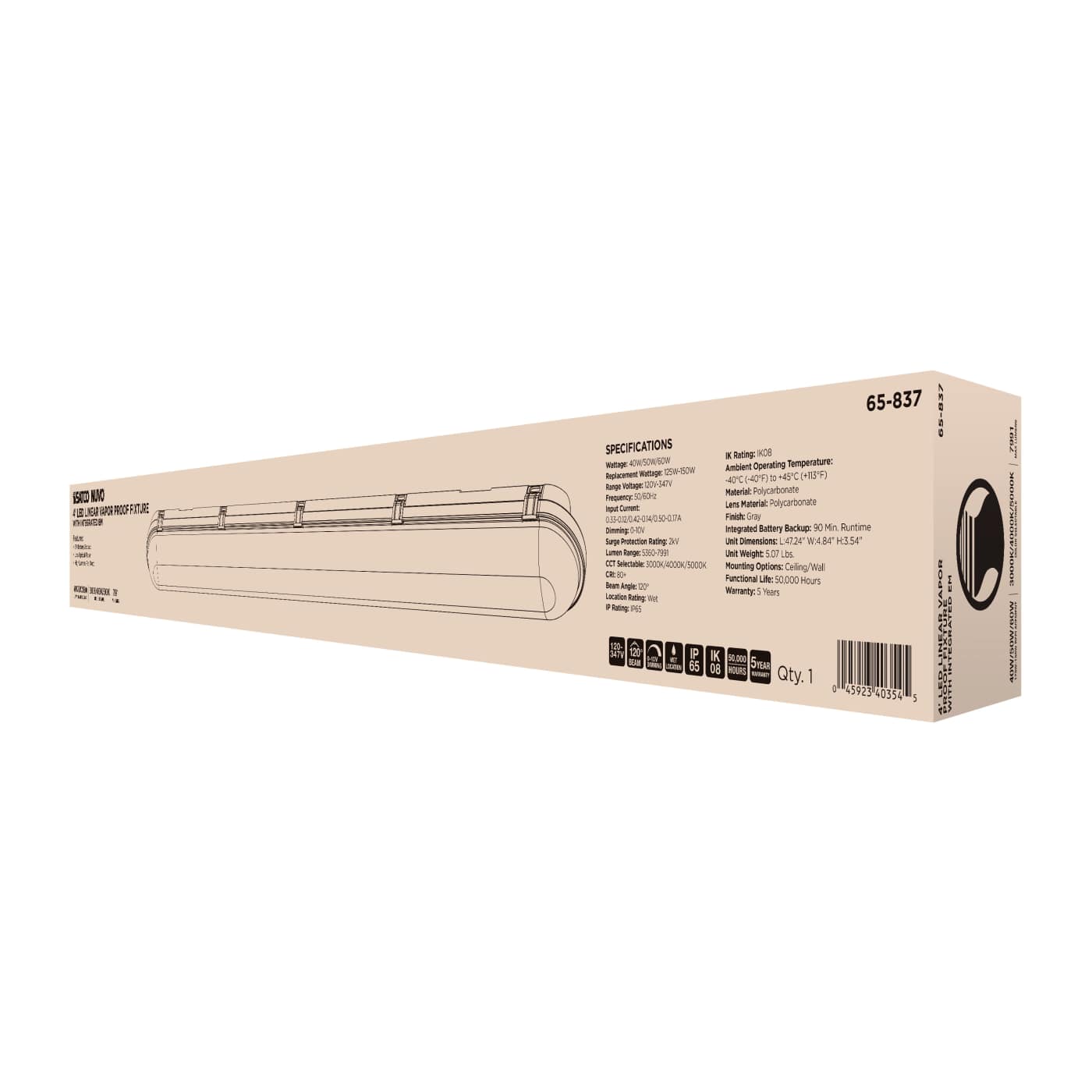 4' LED EM LINEAR VAPOR PROOF - 65-837
