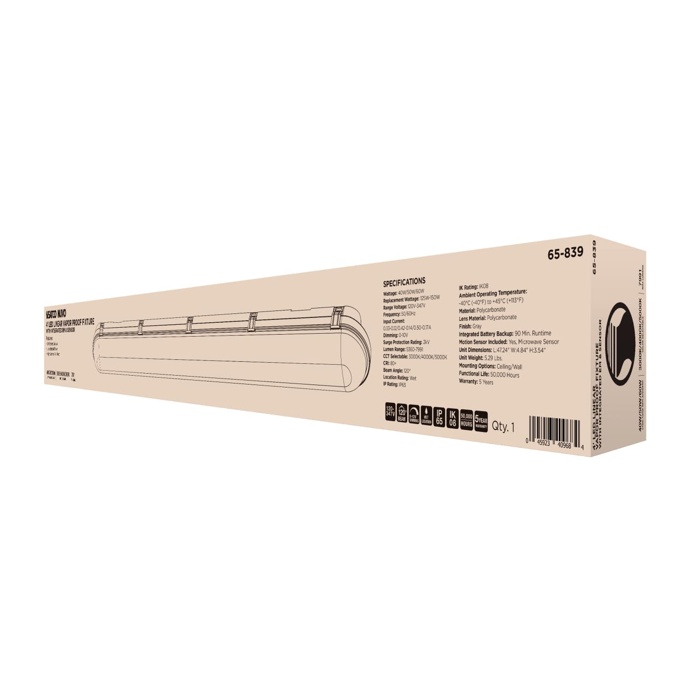 4' VAPOR PROOF W/EM & SENSOR - 65-839