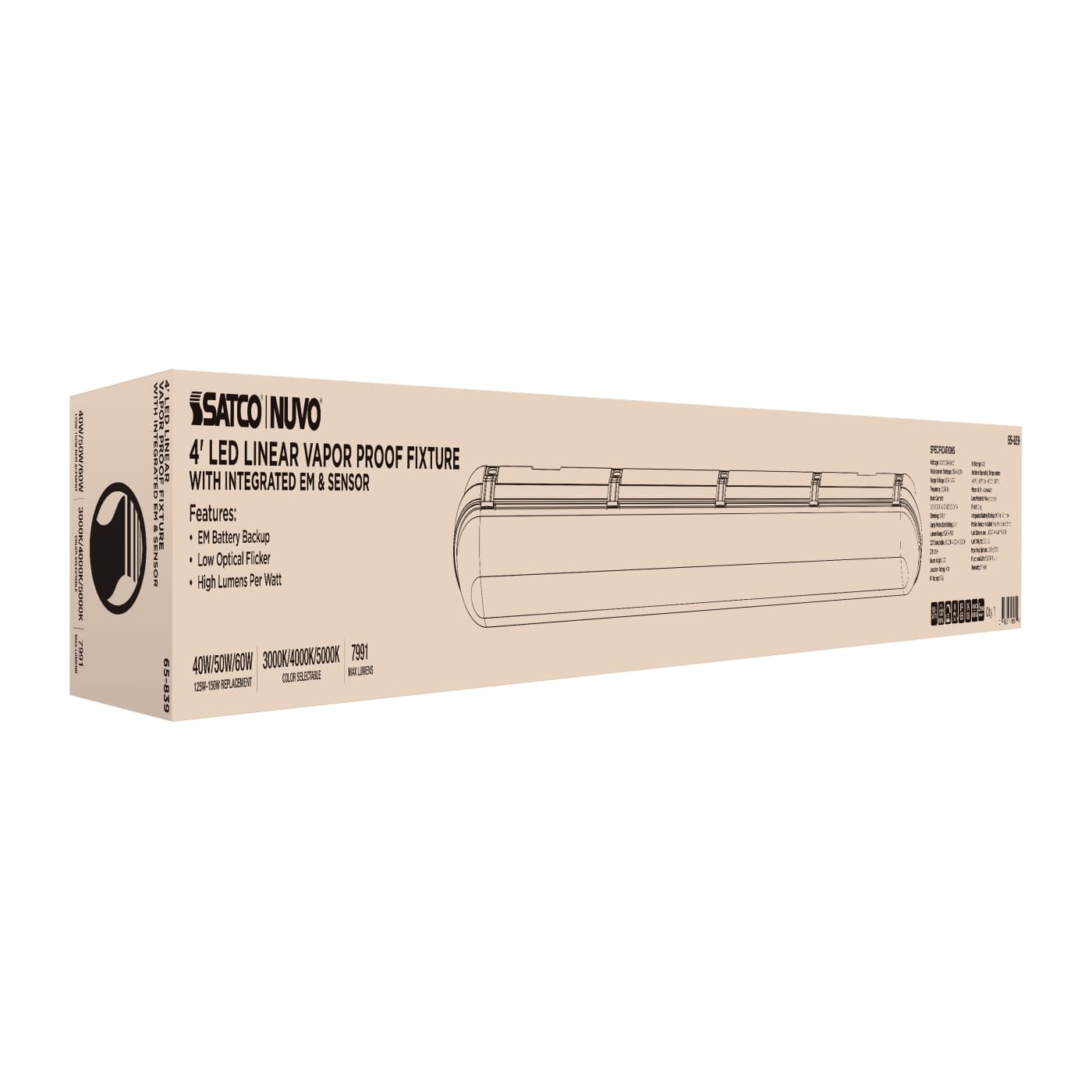 4' VAPOR PROOF W/EM & SENSOR - 65-839