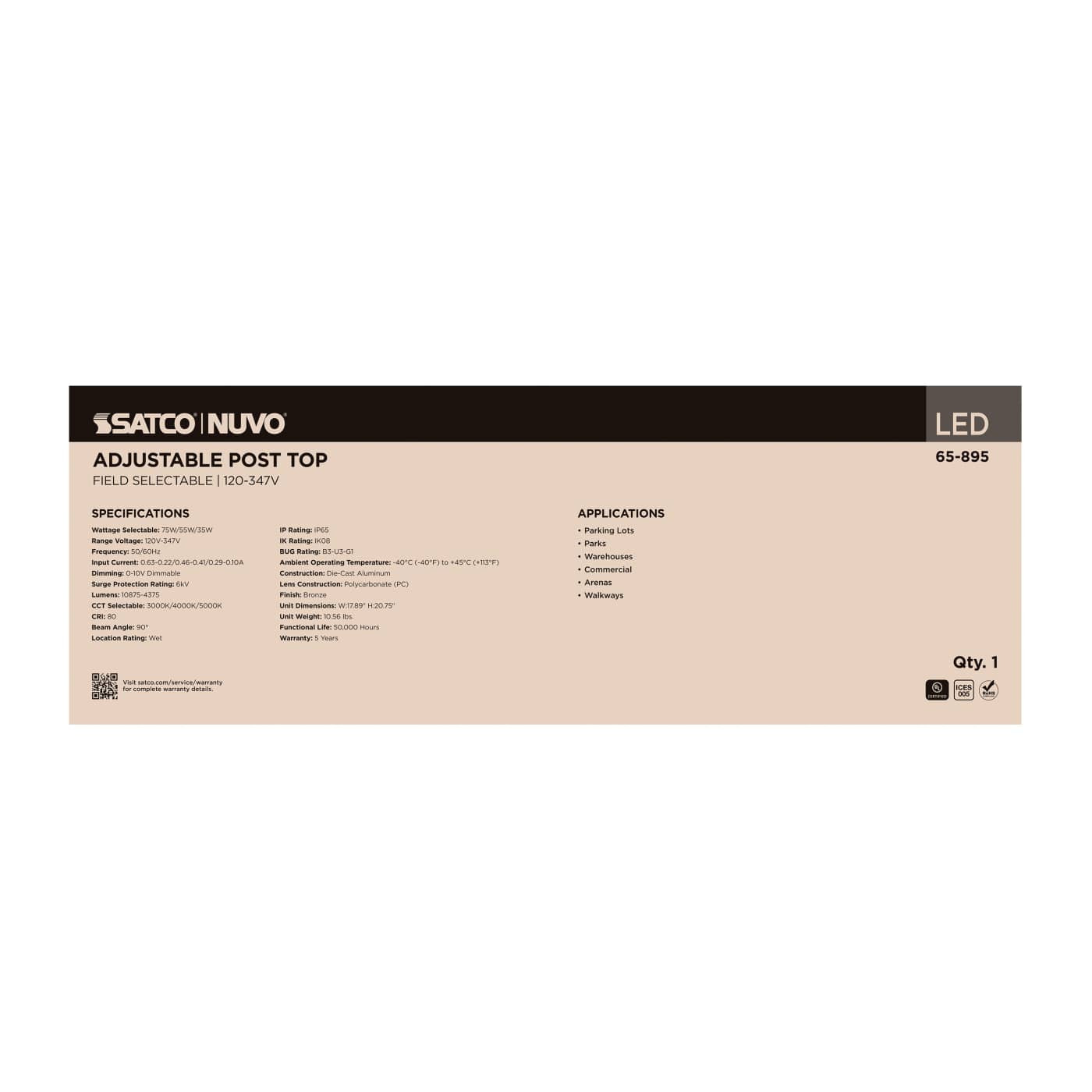 LED SM POST TOP W/PC 120-347V - 65-895