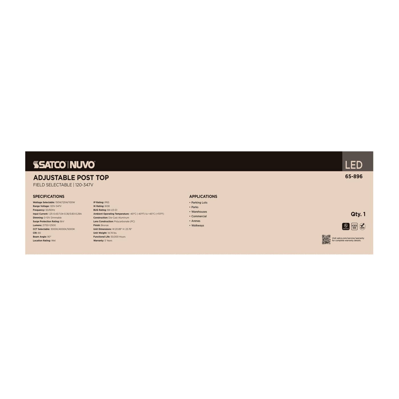 LED LG POST TOP W/PC 120-347V - 65-896