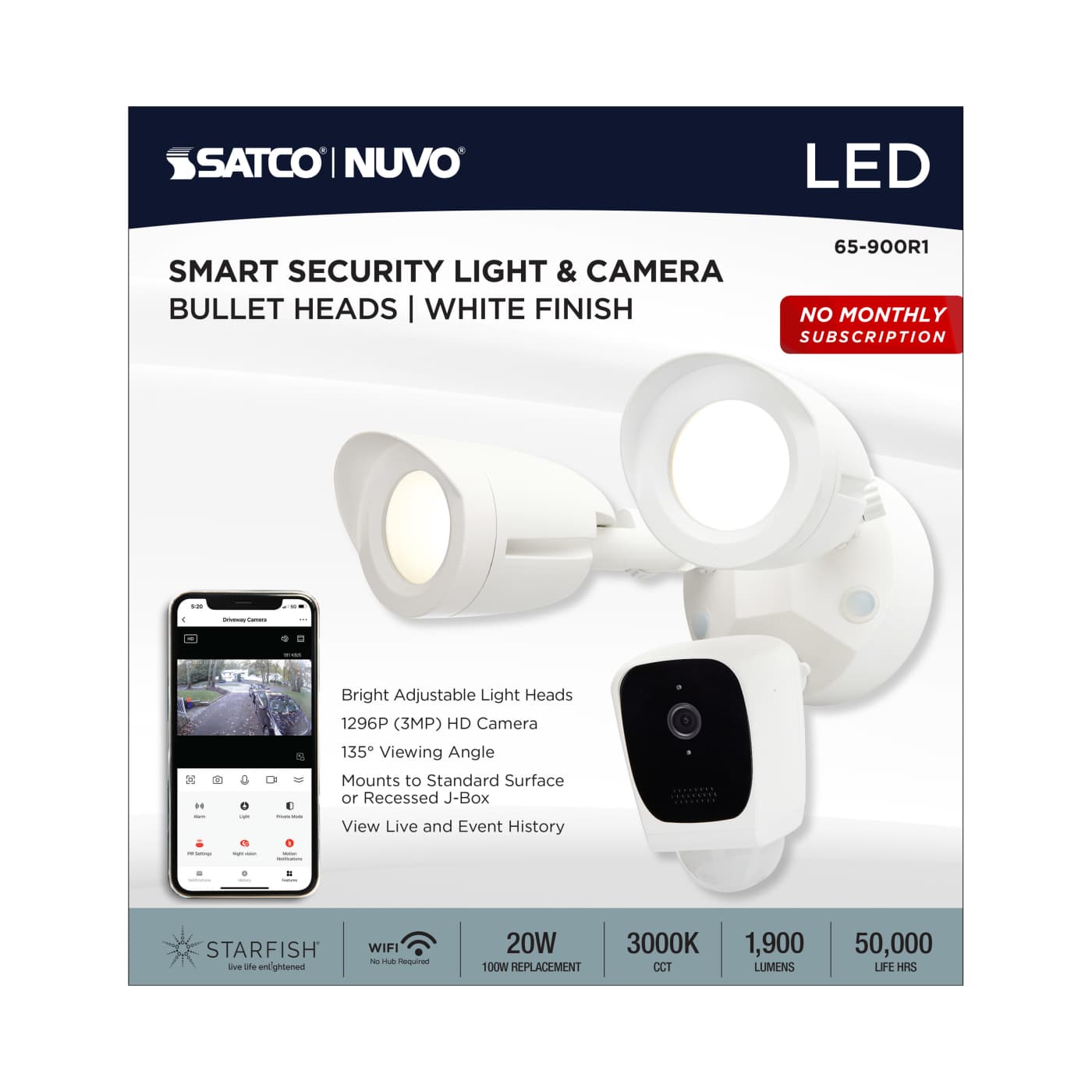 BULLET SEC LGT W/ CAMERA - WH - 65-900R1